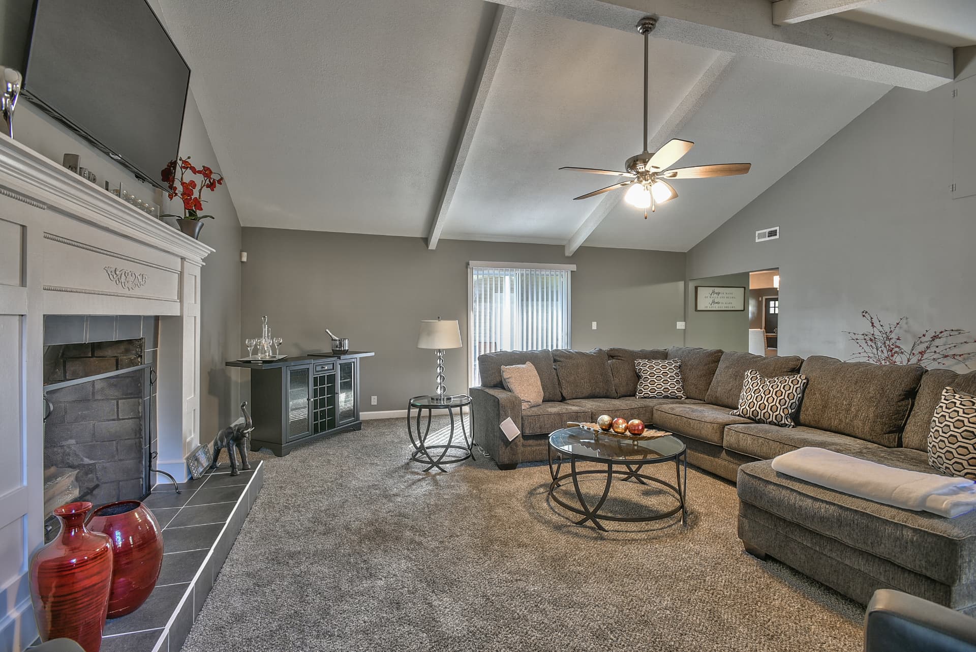 Fireplace & Beams — 9503 Fremont Ave